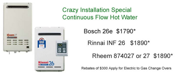 Continuous Flow Gas Hot Water Heater Specials on Installation